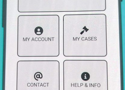 Mobile phone screen with words ASB app at the top with boxes labelled My cases, Evidence, and Help & support.